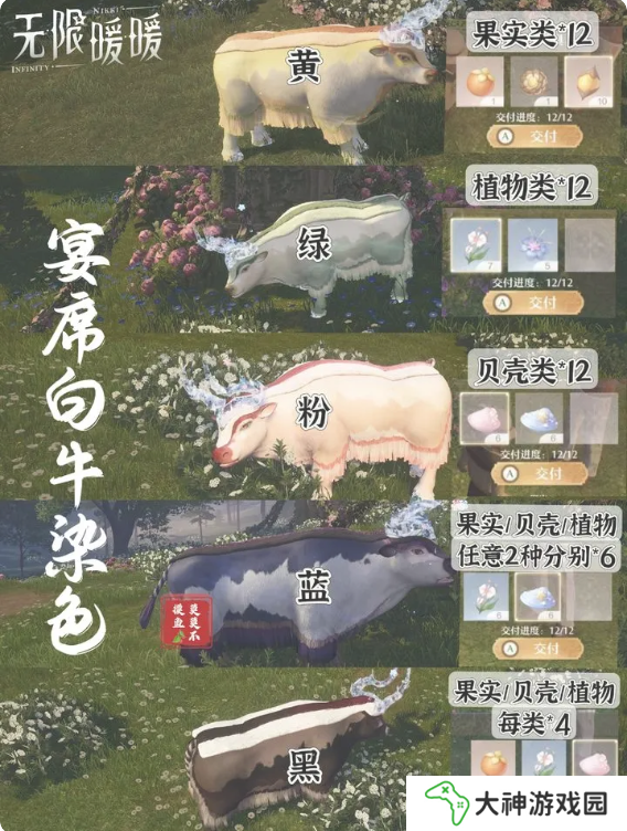 無(wú)限暖暖宴席白牛香料配方大全 宴席白牛藍(lán)|黑|粉|綠|黃變色配方盤(pán)點(diǎn)
